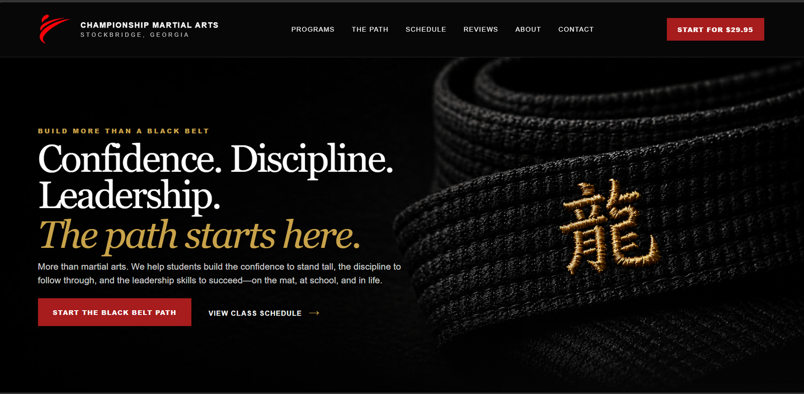 Black Belt Path rebuilt homepage for Championship Martial Arts Stockbridge
